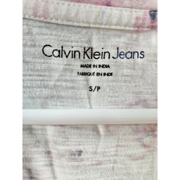 Calvin Klein Jeans Womens T-Shirt Small Pink Purple Tie Dye‎ V Neck Top - Picture 2 of 3